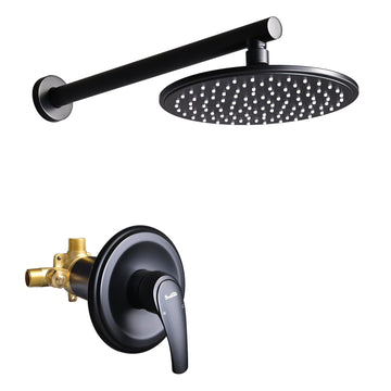 1-Spray Patterns with 3.4 GPM 9 in. Wall Mount Rain Fixed Shower Head with Single Lever Handle and Valve