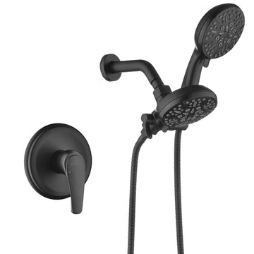 5-Spray Patterns with 2.5 GPM 4.72 in. Wall Mount Dual Shower Heads in Matte Black (Valve and Handle Trim Included)