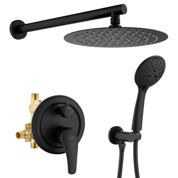 Clihome 5-Spray Patterns with 3.2 GPM 10 in. Wall Mount Dual Shower Heads with Rough-In Valve Body and Trim