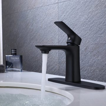 Clihome® | Single Hole Single Handle Bathroom Faucet with 10-in Deck Mount in Matte Black