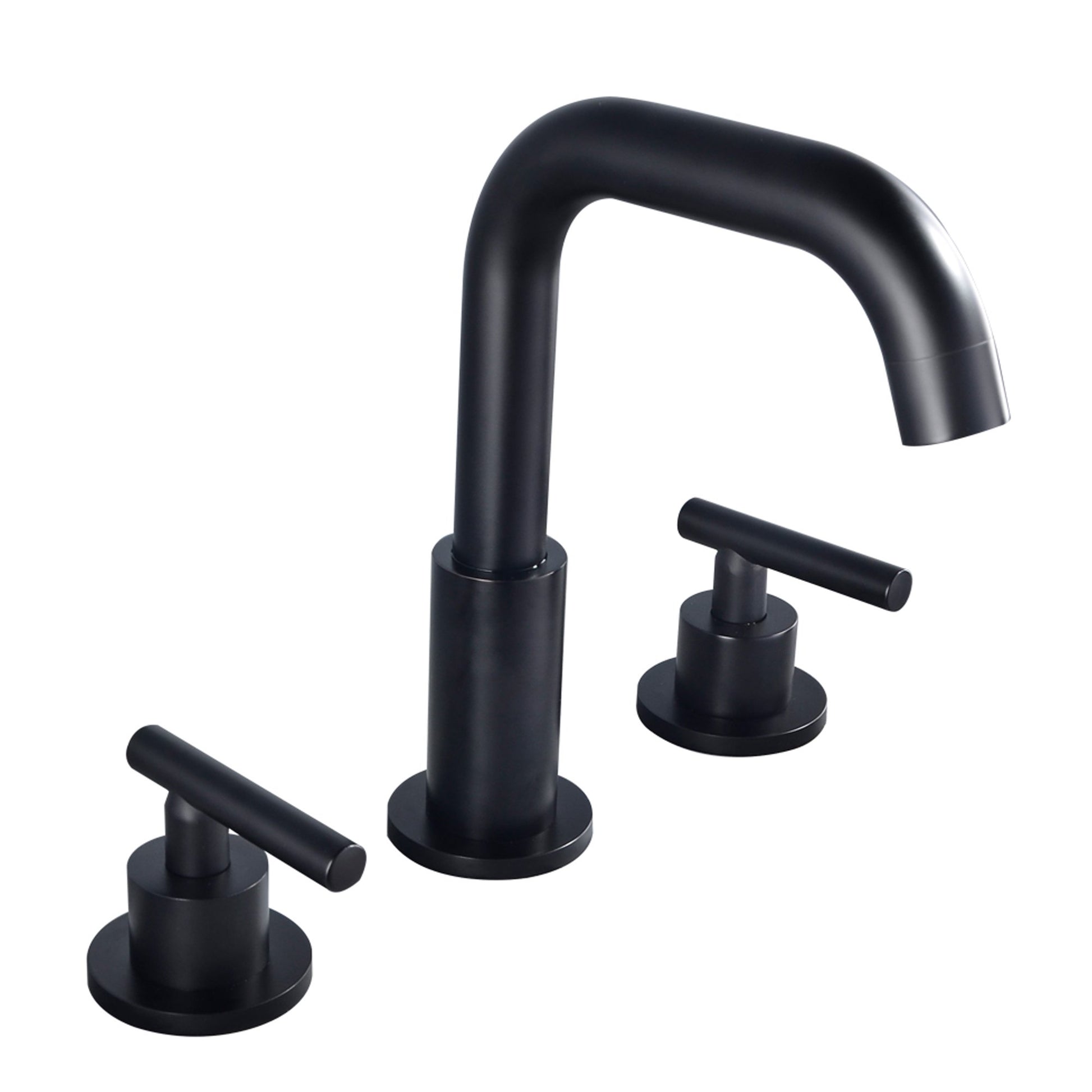 8 in. Widespread 2-Handle Mid-Arc Bathroom Faucet with Valve and cUPC Water Supply Lines in Matte Black - Alipuinc