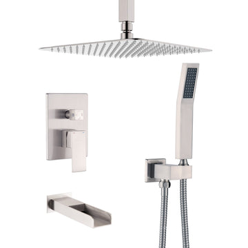 10 in. Ceiling Mounted Rain Shower Head System in Brushed Nickel