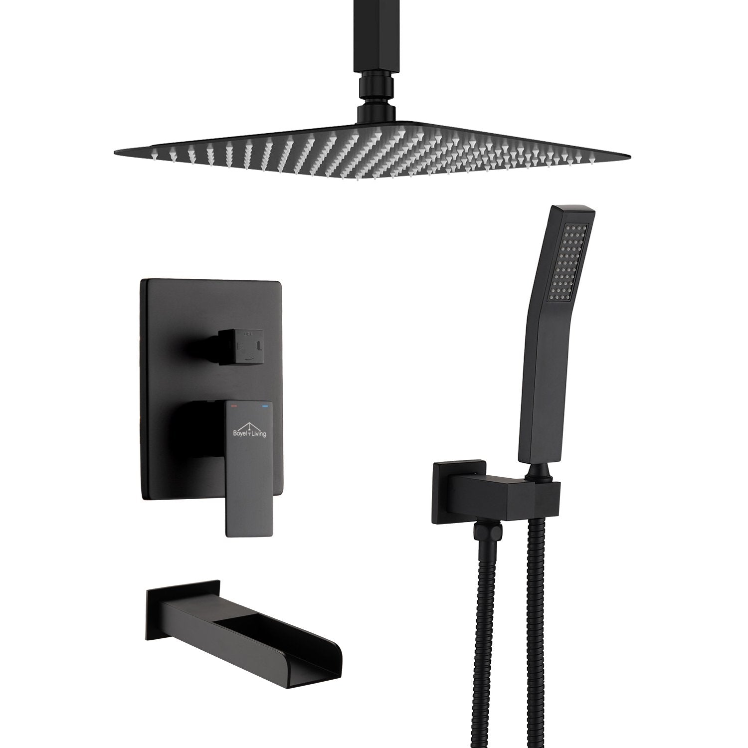 10 in.  Ceiling Mounted Rain Shower Head System in Matte Black