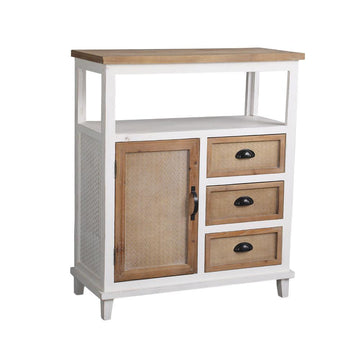 Clihome Light Brown and White Accent Cabinet with Window-Panel Doors and 3 Drawers