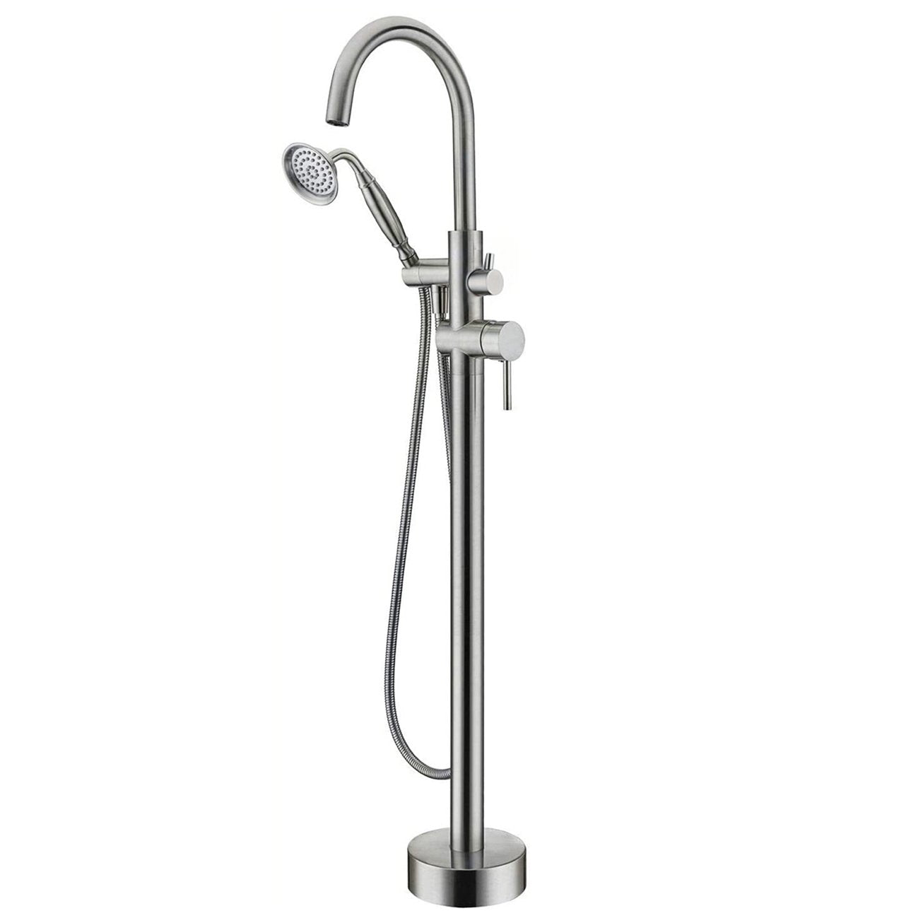 6 GPM Floor Mount Free Standing Tub Faucet with Hand Held Shower and Lever Handle
