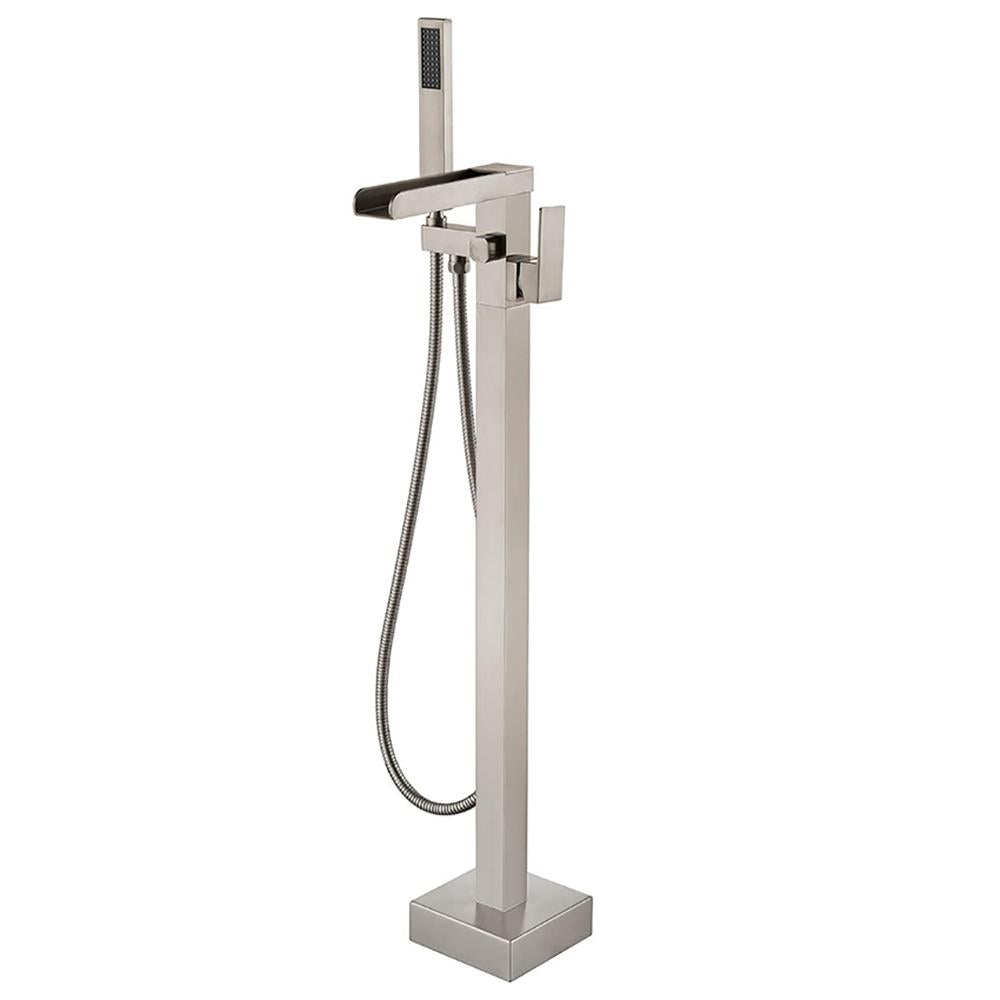 2.4 GPM Floor Mount Free Standing Tub Faucet with Hand Held Shower and Lever Handle