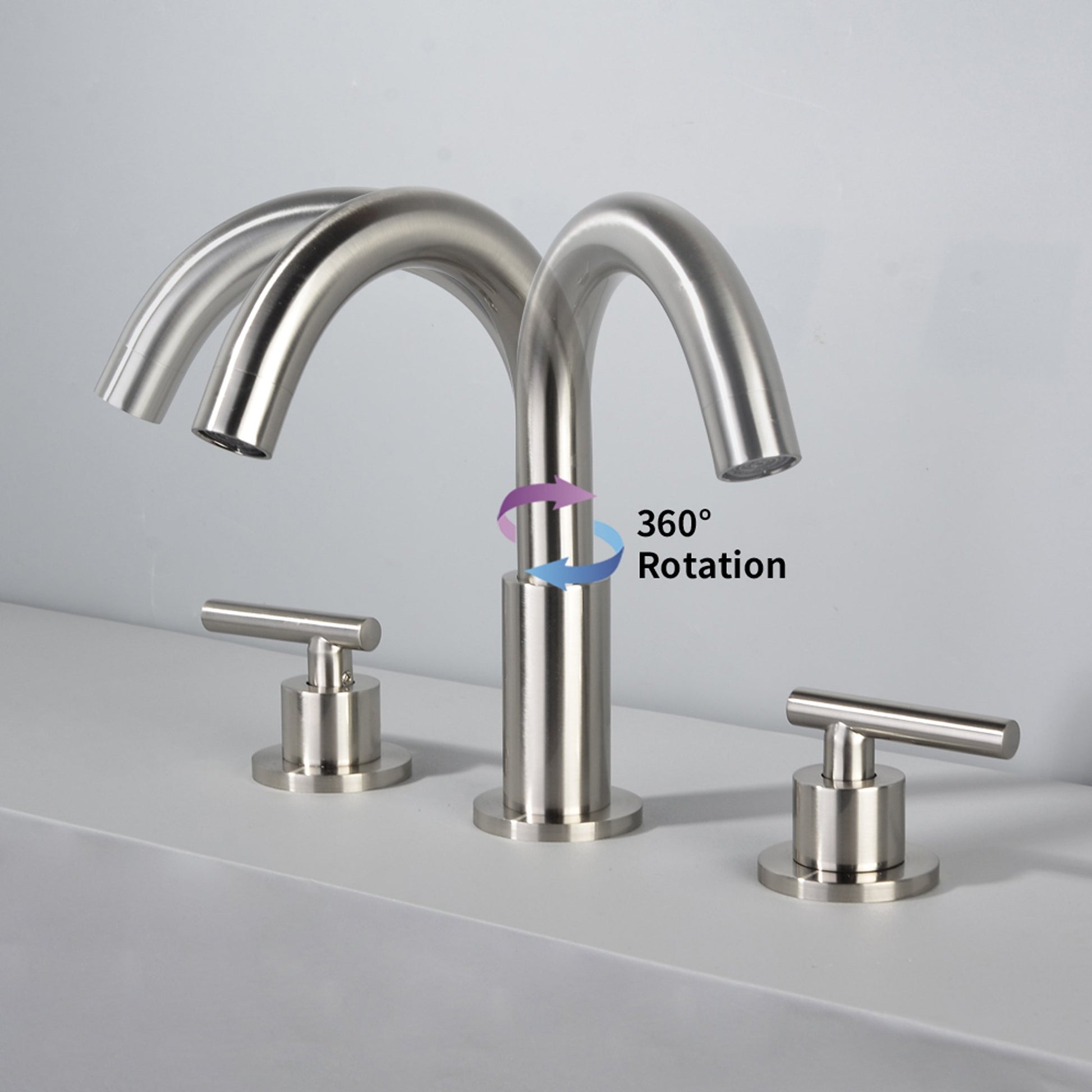 8 in. Widespread 2-Handle Mid-Arc Bathroom Faucet with Valve and cUPC Water Supply Lines in Brushed Nickel - Alipuinc
