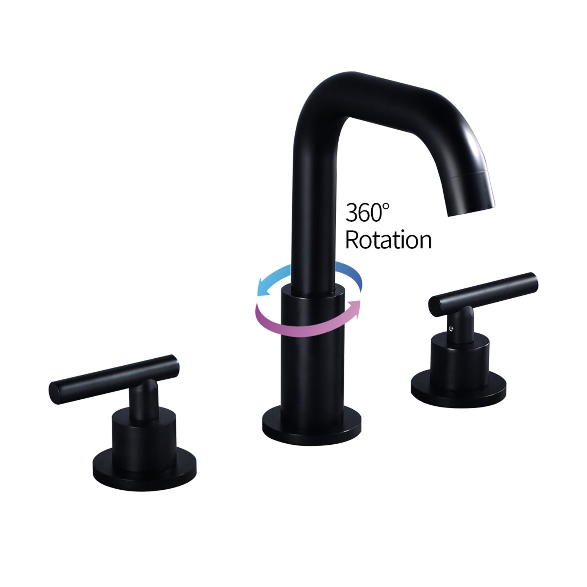 8 in. Widespread 2-Handle Mid-Arc Bathroom Faucet with Valve and cUPC Water Supply Lines in Matte Black - Alipuinc