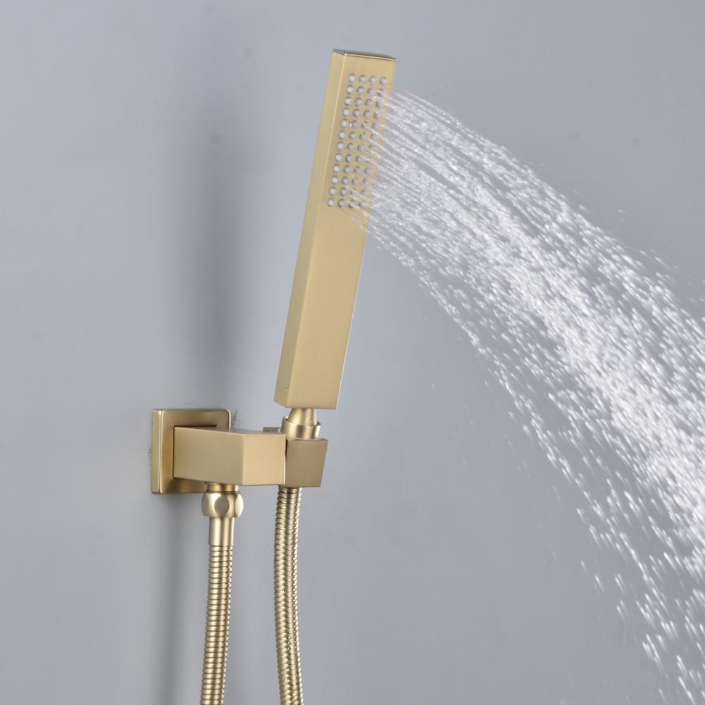 1-Spray Patterns with 2.38 GPM 10 in. Ceiling Mount Dual Shower Heads with Rough-In Valve Body and Trim in Brushed Gold - Alipuinc