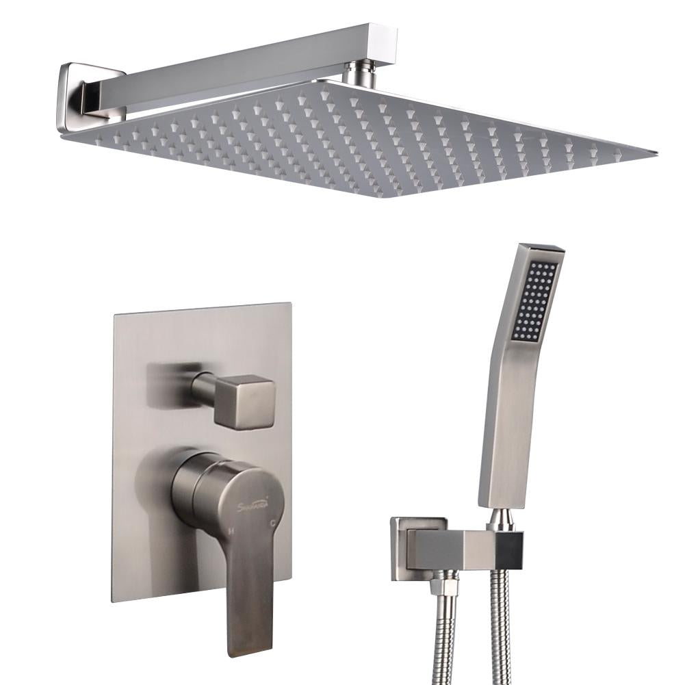 1-Spray Patterns with 2.66 GPM 12 in. Wall Mount Dual Shower Heads with Rough-In Valve Body and Trim in Brushed Nickel - Alipuinc