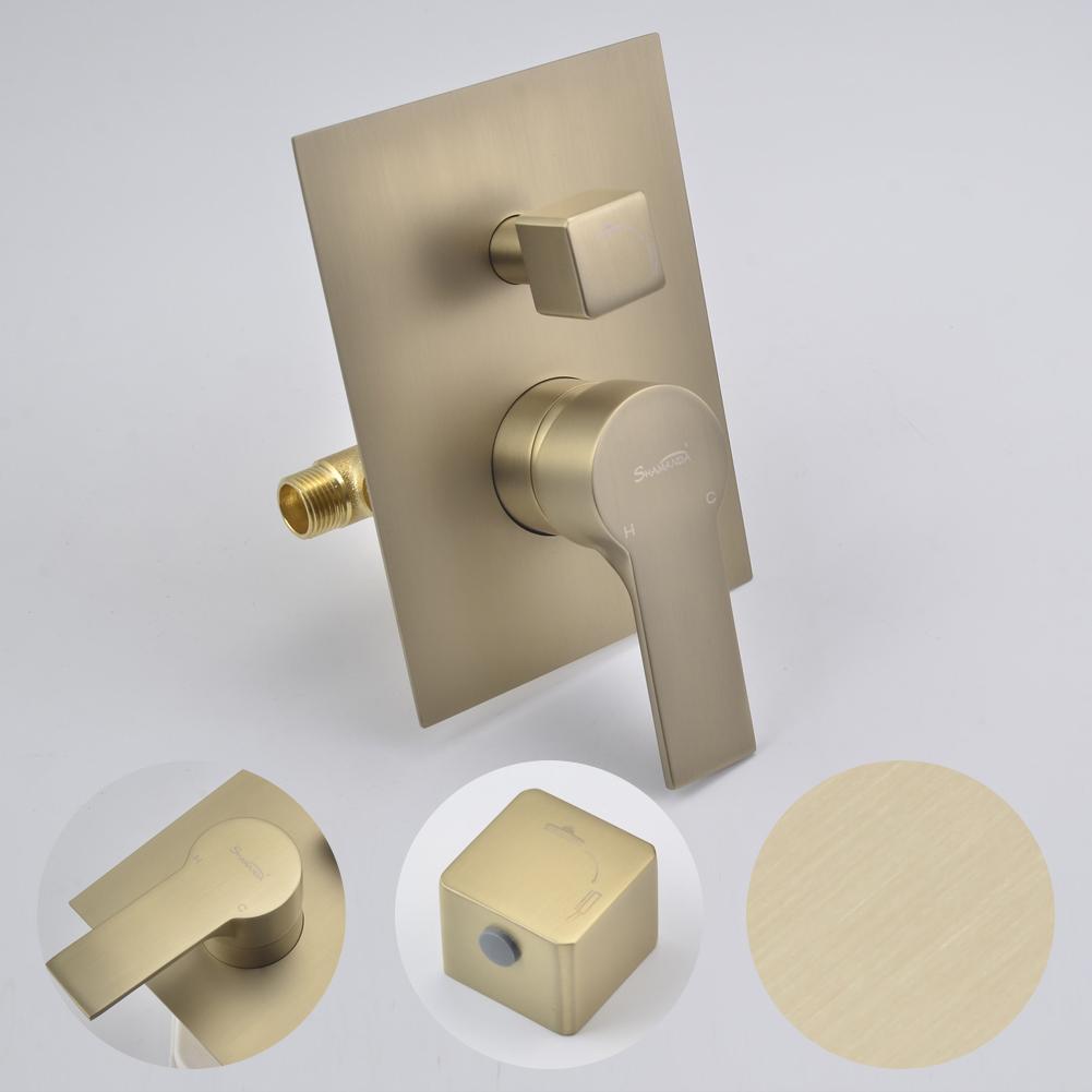 1-Spray Patterns with 2.66 GPM 10 in. Wall Mount Dual Shower Heads with Rough-In Valve Body and Trim in Brushed Gold - Alipuinc