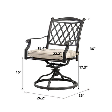 Set of 4 Cast Aluminum Diamond-Mesh Arcuated Backrest Swivel Chairs Beige