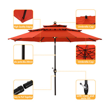 Clihome 10-Ft Alu Triple Top Auto-Tilt Market  Patio Umbrella without Base