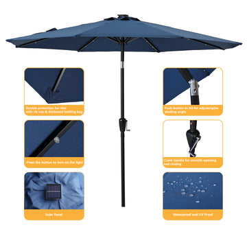 9-ft Patio Umbrella with LED Lights (Navy)
