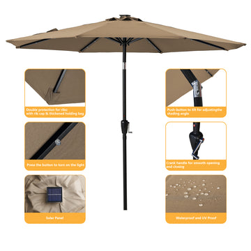 9-ft Patio Umbrella with LED Lights (Taupe)