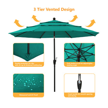10ft Patio Umbrella with Double Air Vent(Turquoise)