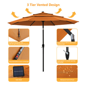 11-Ft Market Patio Umbrella with LED(Orange)