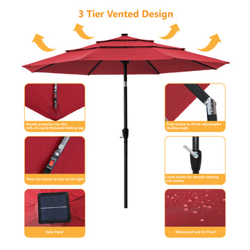 11-Ft Market Patio Umbrella with LED(Red)
