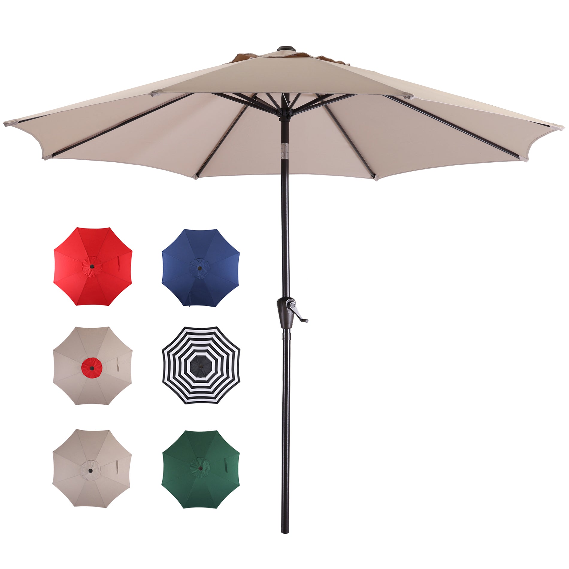 Clihome 9ft Patio Outdoor Table Umbrella with Push Button Tilt and Crank, Market Umbrella with 8 Sturdy Steel Ribs