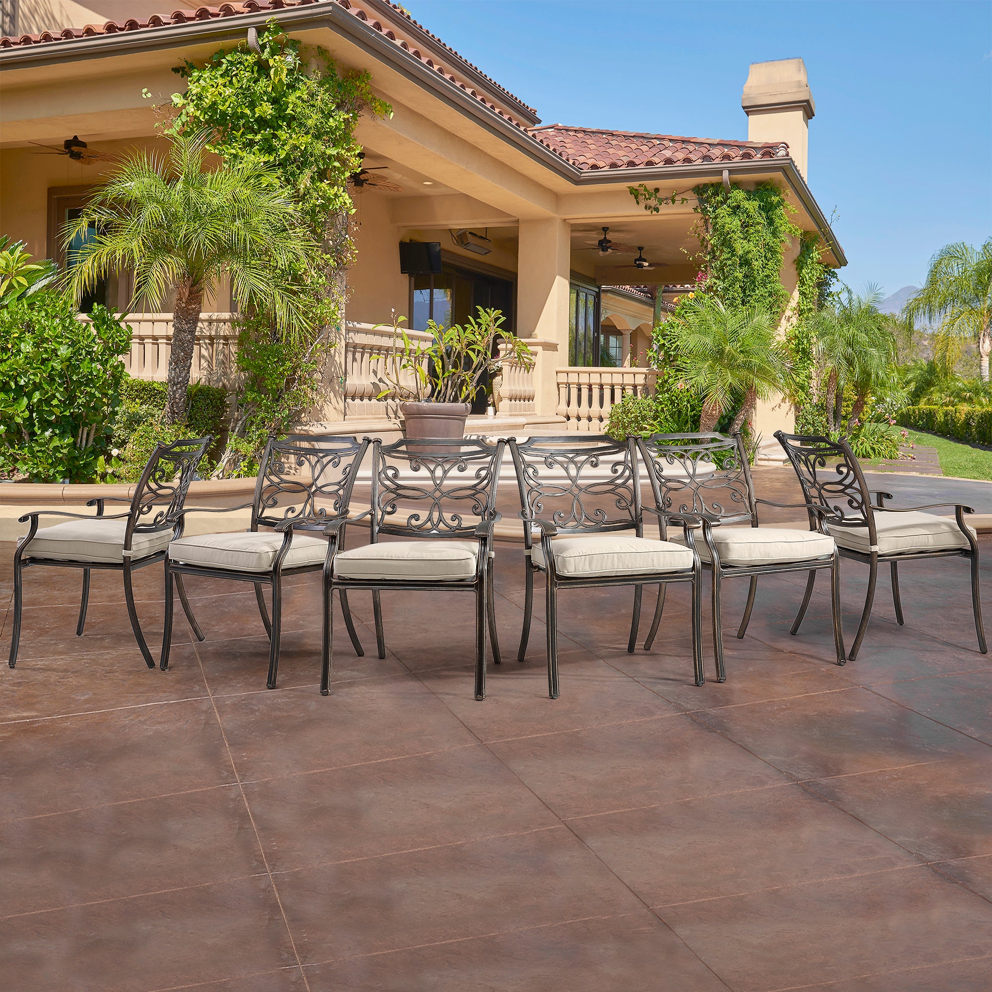 Set of 6 Cast Aluminum Flower-Shaped Backrest Dining Chairs