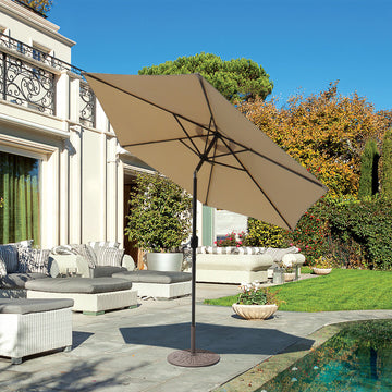 Clihome 9 Ft Outdoor Hexagonal Market Umbrella with Brown Pole