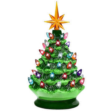 9.5" Pre-lit Hand-Painted Ceramic Battery Powered Christmas Tree