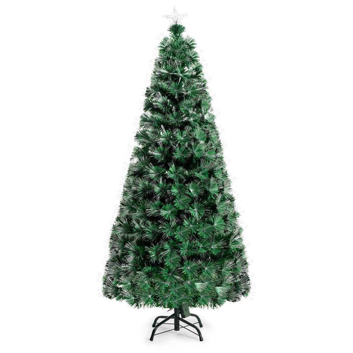 Pre-Lit Fiber Double-Color Lights Optic Christmas Tree-6'