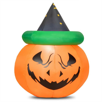 4 Ft Halloween Inflatable LED Pumpkin with Witch Hat
