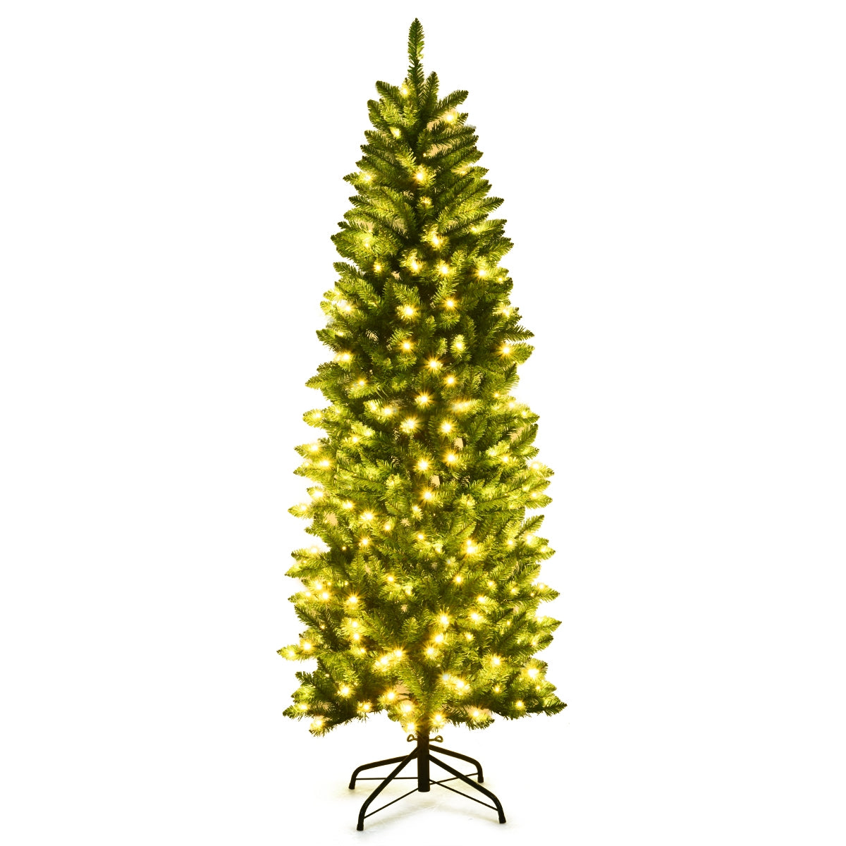 6 ft PVC Hinged Pre-lit Artificial Fir Pencil Christmas Tree with 150 Warm White UL-listed Lights
