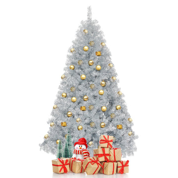 6ft Hinged Unlit Artificial Silver Tinsel Christmas Tree with Metal Stand