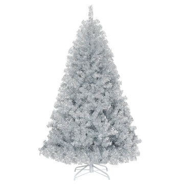 6ft Hinged Unlit Artificial Silver Tinsel Christmas Tree with Metal Stand