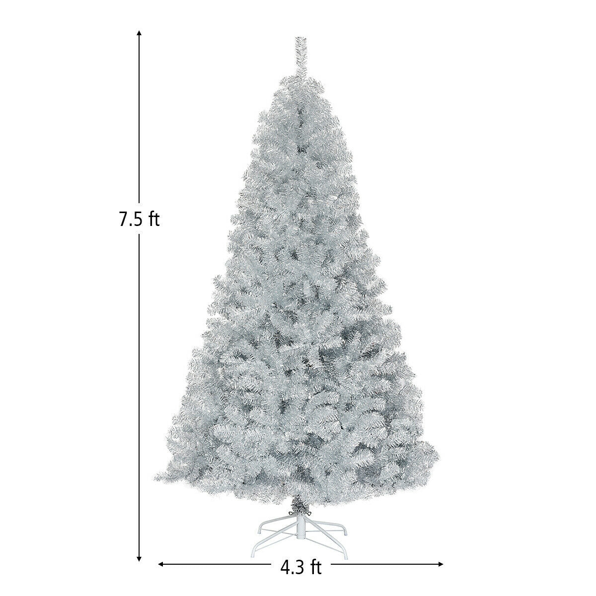 7.5 ft Hinged Unlit Artificial Silver Tinsel Christmas Tree
