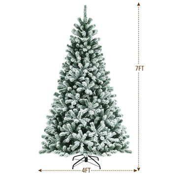 7 Feet Pre-lit Snow Flocked Hinged Christmas Tree with 1116 Tips and Metal Stand