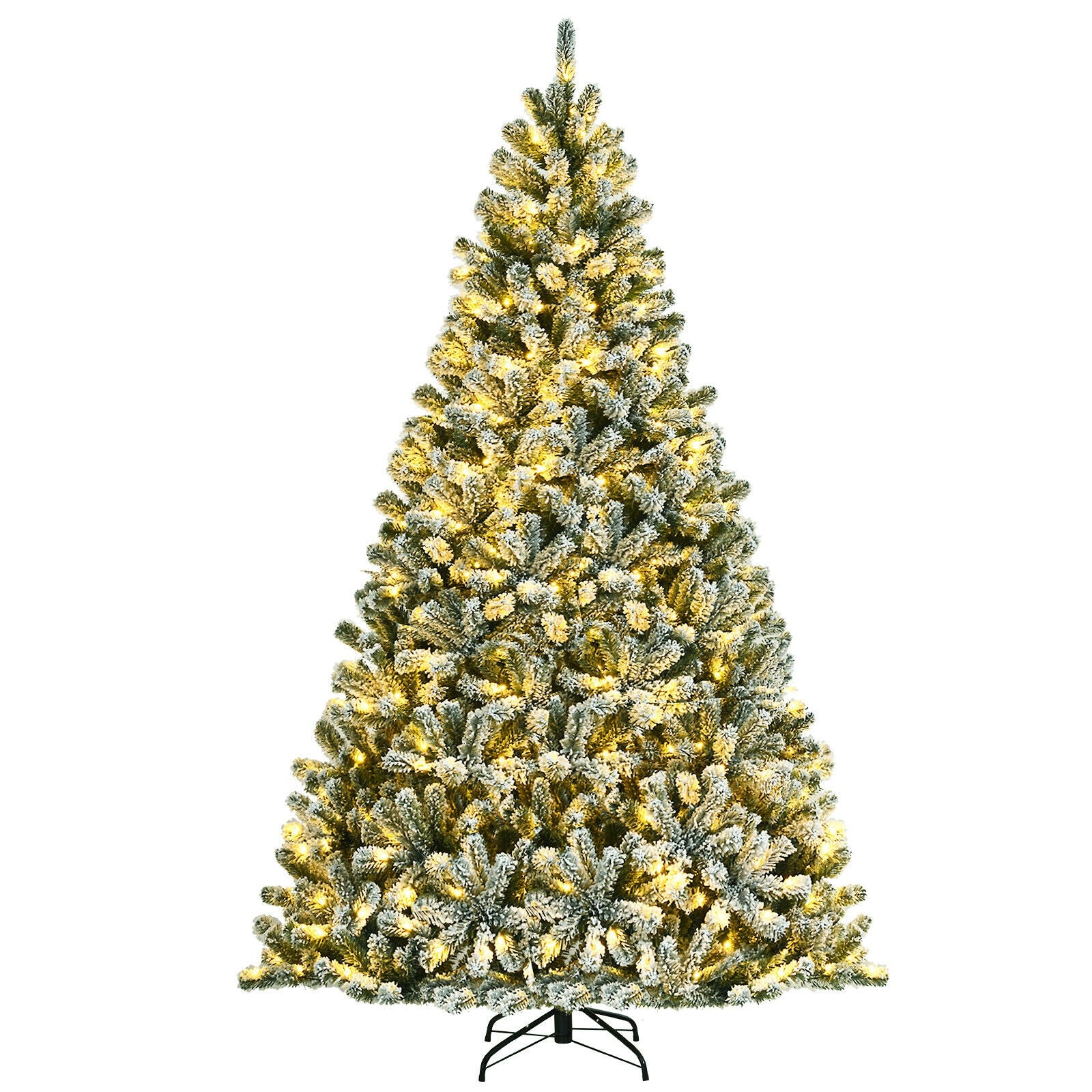 8 Feet Pre-lit Snow Flocked Hinged Christmas Tree with 1502 Tips and Metal Stand
