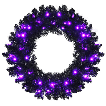 24 Inch Pre-lit Halloween Wreath with 35 Purple LED Lights