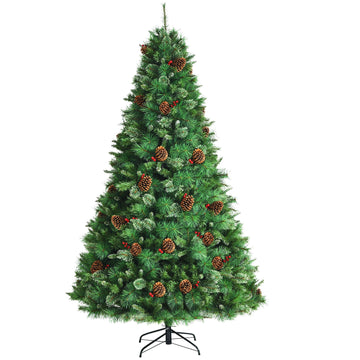 8 Feet Unlit Hinged PVC Artificial Christmas Pine Tree with Red Berries