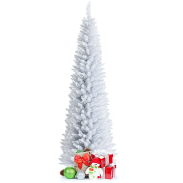 7 Feet Unlit Artificial Slim Christmas Pencil Tree with Metal Stand