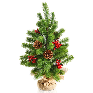 20 InchTabletop PE Christmas Tree Holiday Decor with Pine Cones and Red Berries