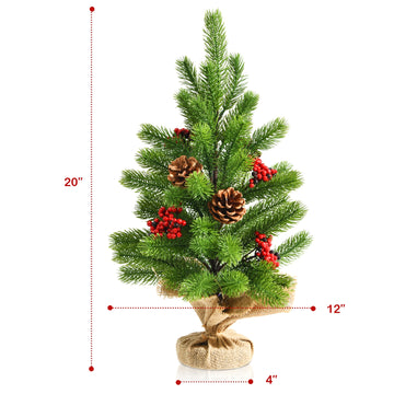 20 InchTabletop PE Christmas Tree Holiday Decor with Pine Cones and Red Berries
