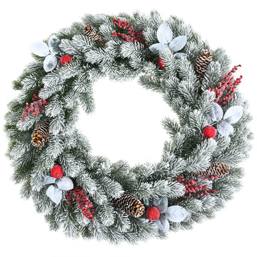 24 Inch Electrostatic Flocked Christmas Wreath Holiday Decor with 175 PE Tips