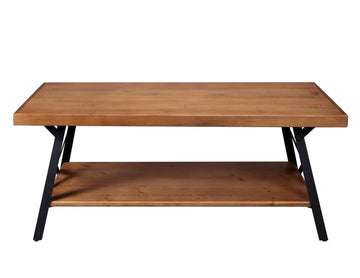 43" Metal Legs Rustic Coffee Table, Solid Wood Tabletop