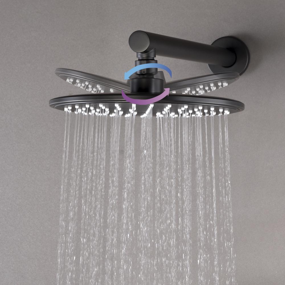 5-Spray Patterns with 2.66 GPM 9 in. Wall Mount Dual Shower Heads with Pressure Balance Round-In Valve in Matte Black - Alipuinc