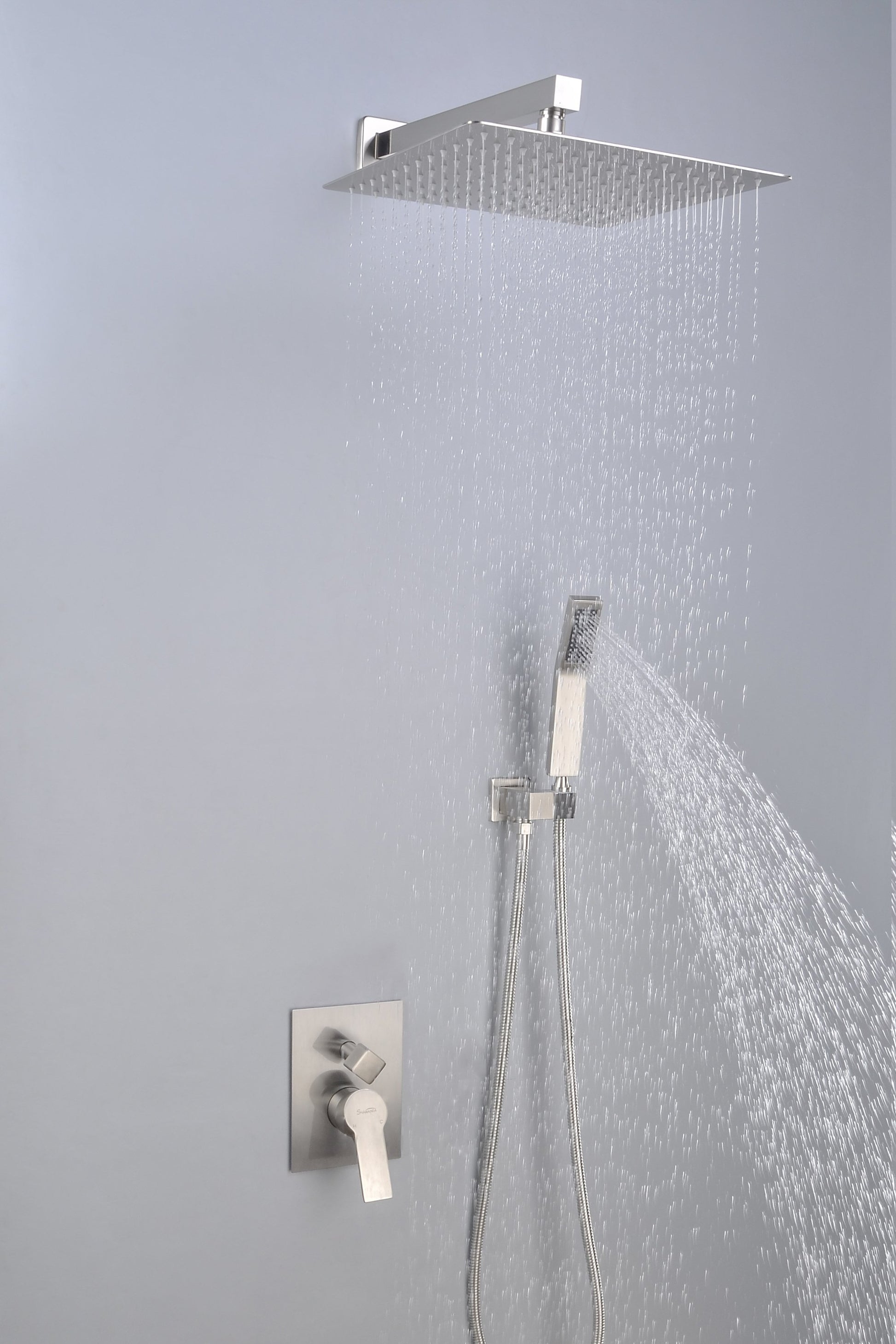 1-Spray Patterns with 2.66 GPM 12 in. Wall Mount Dual Shower Heads with Rough-In Valve Body and Trim in Brushed Nickel - Alipuinc