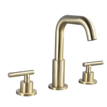 8 in. Widespread 2-Handle Mid-Arc Bathroom Faucet with Valve and cUPC Water Supply Lines in Brushed Gold - Alipuinc