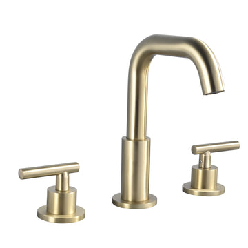 Clihome® | 8 in. Widespread 2-Handle Mid-Arc Bathroom Faucet with Valve and cUPC Water Supply Lines in Brushed Gold