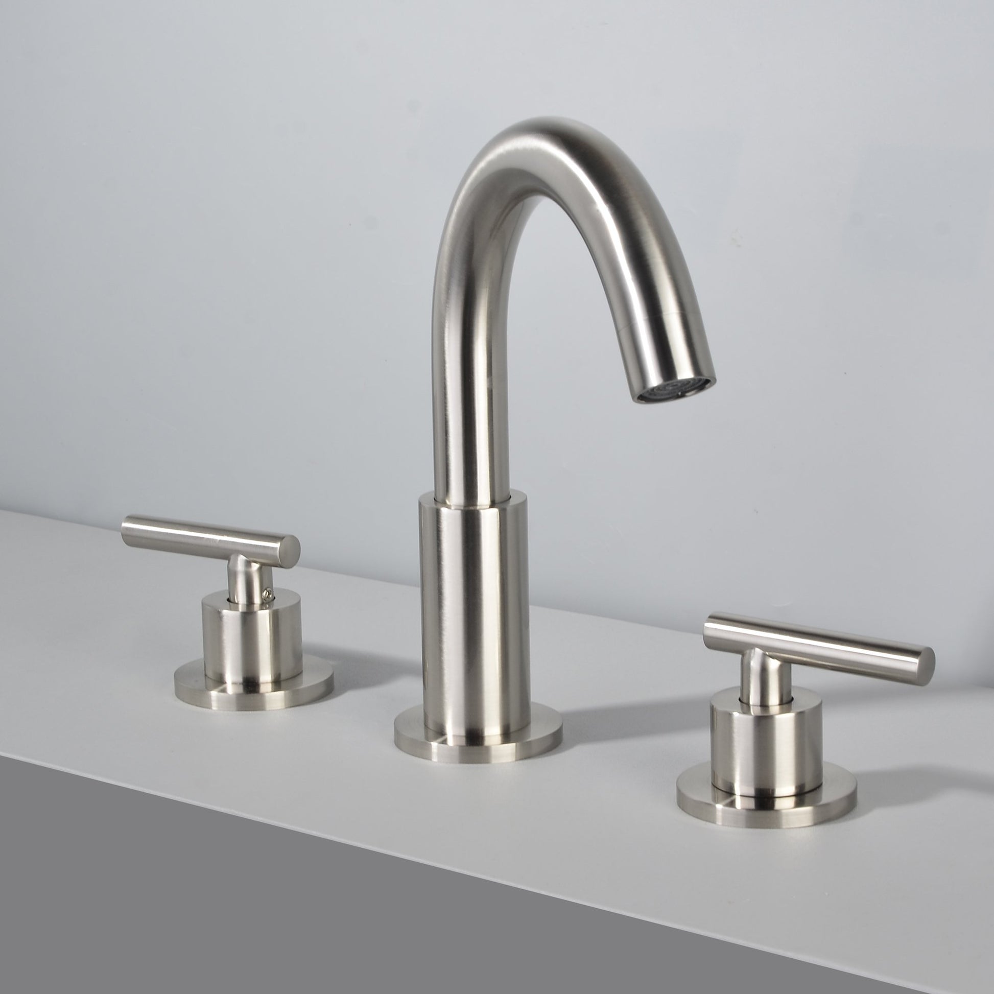 8 in. Widespread 2-Handle Mid-Arc Bathroom Faucet with Valve and cUPC Water Supply Lines in Brushed Nickel - Alipuinc