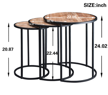 Rustic Metal Nesting Side End Tables, Set of 3