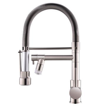 Single-Handle No Sensor Pull-Down Sprayer Kitchen Faucet with Pot Filler and LED Light in Brushed Nickel