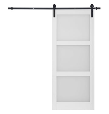 36 in. Three Lite Sliding Barn Door Insert with Frosted Glass in  White