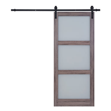 36 in. Three Lite Sliding Barn Door Insert with Frosted Glass in  Brown